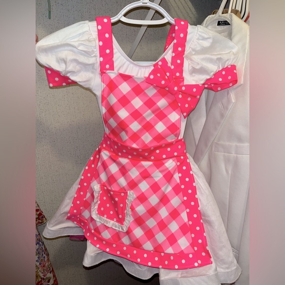 Weissman Other - XSC WEISSMAN White & Pink Polka Dot Dance Wear Costume Apron Dress NWOT